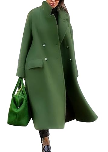 Yegirlzs Damen Mantel Lang Wintermantel Parka Warm Business Trenchcoat Winter Jacke Mantel Wollmantel Revers Windjacke Cardigans Overcoat Damenmantel A Grün M von Yegirlzs