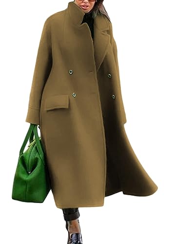 Yegirlzs Damen Mantel Lang Wintermantel Parka Warm Business Trenchcoat Winter Jacke Mantel Wollmantel Revers Windjacke Cardigans Overcoat Damenmantel A Khaki M von Yegirlzs