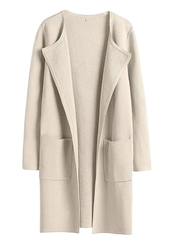 Yegirlzs Damen Mantel Lang Wintermantel Parka Warm Business Trenchcoat Winter Jacke Mantel Wollmantel Revers Windjacke Cardigans Overcoat Damenmantel C Beige M von Yegirlzs