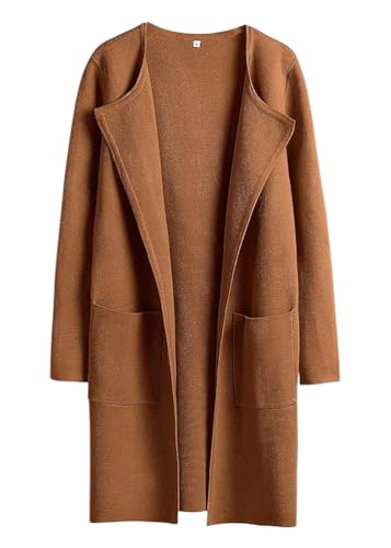 Yegirlzs Damen Mantel Lang Wintermantel Parka Warm Business Trenchcoat Winter Jacke Mantel Wollmantel Revers Windjacke Cardigans Overcoat Damenmantel C Kaffee L von Yegirlzs