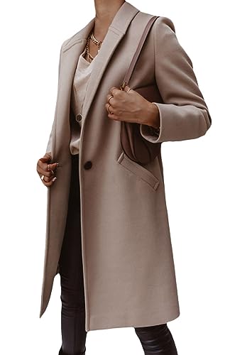 Yegirlzs Damen Trenchcoat Wollmantel Revers Windjacke Warm Wintermantel Langarm Elegant Mantel Jacke Parka Overcoat Herbst Winter A Aprikose L von Yegirlzs