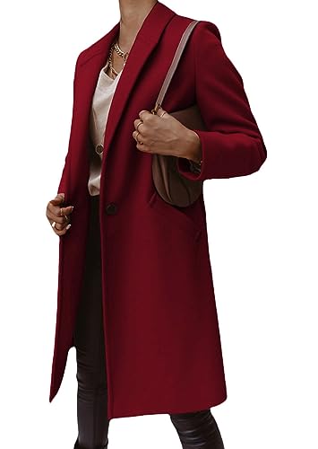 Yegirlzs Damen Trenchcoat Wollmantel Revers Windjacke Warm Wintermantel Langarm Elegant Mantel Jacke Parka Overcoat Herbst Winter A Rot XXL von Yegirlzs