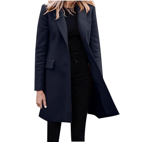 Yegirlzs Damen Trenchcoat Wollmantel Revers Windjacke Warm Wintermantel Langarm Elegant Mantel Jacke Parka Overcoat Herbst Winter B Dunkelblau S von Yegirlzs