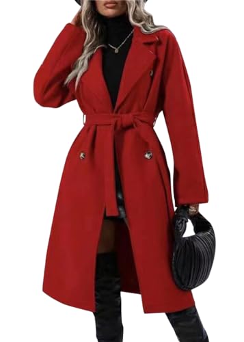 Yegirlzs Damen Trenchcoat Wollmantel Revers Windjacke Warm Wintermantel Langarm Elegant Mantel Jacke Parka Overcoat Herbst Winter C Rot M Yegirlzs Damen Trenchcoat Wollmantel Revers Windjacke Warm Wintermantel Langarm Elegant Mantel Jacke Parka Overcoat Herbst Winter C Rot M von Yegirlzs