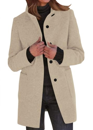 Yegirlzs Damen Wollmantel Trenchcoat Stehkragen Wintermantel Warm Windjacke Langarm Elegant Mantel Jacke Parka Overcoat Herbst Winter A Aprikose XXL von Yegirlzs