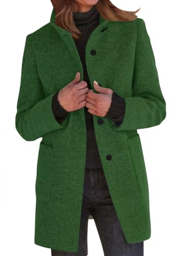 Yegirlzs Damen Wollmantel Trenchcoat Stehkragen Wintermantel Warm Windjacke Langarm Elegant Mantel Jacke Parka Overcoat Herbst Winter A Dunkelgrün XXL von Yegirlzs