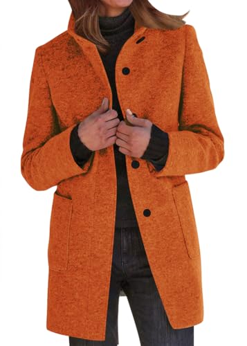 Yegirlzs Damen Wollmantel Trenchcoat Stehkragen Wintermantel Warm Windjacke Langarm Elegant Mantel Jacke Parka Overcoat Herbst Winter A Orange M von Yegirlzs