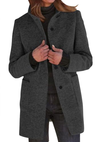 Yegirlzs Damen Wollmantel Trenchcoat Stehkragen Wintermantel Warm Windjacke Langarm Elegant Mantel Jacke Parka Overcoat Herbst Winter A Schwarz XXL von Yegirlzs