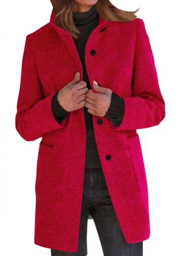 Yegirlzs Damen Wollmantel Trenchcoat Stehkragen Wintermantel Warm Windjacke Langarm Elegant Mantel Jacke Parka Overcoat Herbst Winter A1 Rot L Yegirlzs Damen Wollmantel Trenchcoat Stehkragen Wintermantel Warm Windjacke Langarm Elegant Mantel Jacke Parka Overcoat Herbst Winter A1 Rot L von Yegirlzs