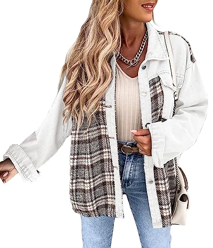 Yegirlzs Jeansjacke Damen Vintage Jeans Jacke Langarm Jean Mantel Kurze Jeansjacke Knopf Denim Jacken Leichte Jacken Mantel Outwear Vintage Streetwear A Weiß S von Yegirlzs