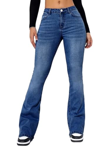 Yegirlzs Schlaghose Damen Bootcut Jeans High Waist Flared Jeans Stretch Jeanshosen Denim Hosen A Dunkelblau L von Yegirlzs
