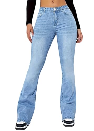 Yegirlzs Schlaghose Damen Bootcut Jeans High Waist Flared Jeans Stretch Jeanshosen Denim Hosen A Hellblau XS von Yegirlzs