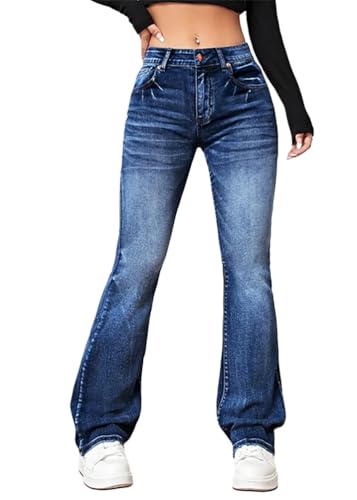 Yegirlzs Schlaghose Damen Bootcut Jeans High Waist Flared Jeans Stretch Jeanshosen Denim Hosen B Dunkelblau M von Yegirlzs