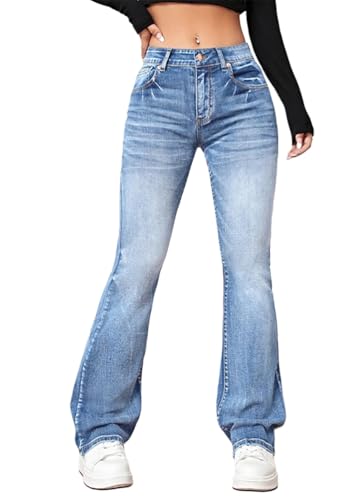 Yegirlzs Schlaghose Damen Bootcut Jeans High Waist Flared Jeans Stretch Jeanshosen Denim Hosen B Hellblau XS von Yegirlzs