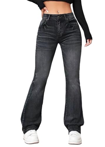 Yegirlzs Schlaghose Damen Bootcut Jeans High Waist Flared Jeans Stretch Jeanshosen Denim Hosen B Schwarz S von Yegirlzs