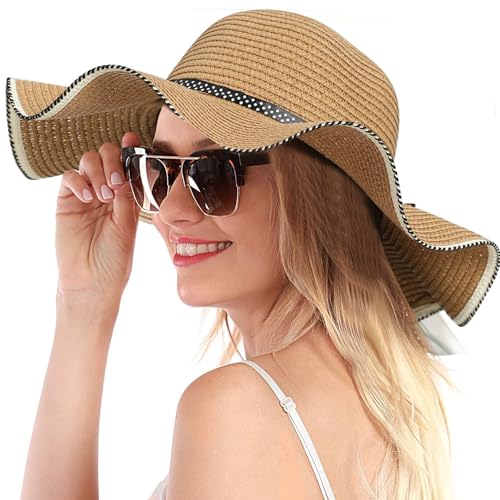 Yegookay Sombrero Hut Damen Leichte Sommermütze Damen Comhats Sonnenhut Damen Stroh Angler Hut Damenhut Elegant Mütze für Zopf Schlapphut Dreshow Faltbar Tragbar Fischerhut mit Breite Krempe von Yegookay