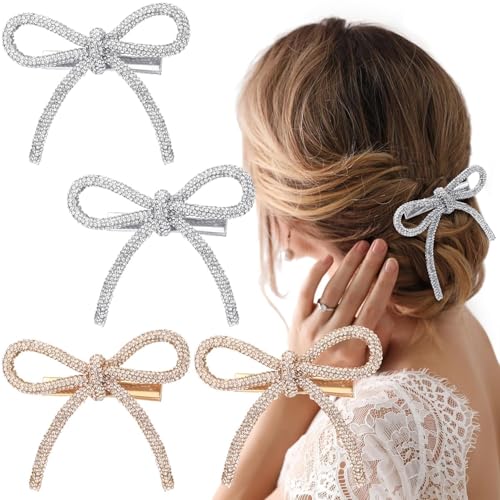 Yehanxue 4 Stück Schleife Haarspangen mit funkelnden Kristall Strasssteinen, funkelnde Schleifenklammern, Silber und Gold Haarspangen, Haarspange Kopfbedeckung Geschenke geeignet für Frauen Yehanxue 4 Stück Schleife Haarspangen mit funkelnden Kristall Strasssteinen, funkelnde Schleifenklammern, Silber und Gold Haarspangen, Haarspange Kopfbedeckung Geschenke geeignet für Frauen von Yehanxue