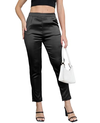 Damen-Hose, schmal, elastische Taille, Business, Arbeit, Freizeit, knöchellang, glänzend, mit Taschen, Schwarz, S Damen-Hose, schmal, elastische Taille, Business, Arbeit, Freizeit, knöchellang, glänzend, mit Taschen, Schwarz, S von Yehopere
