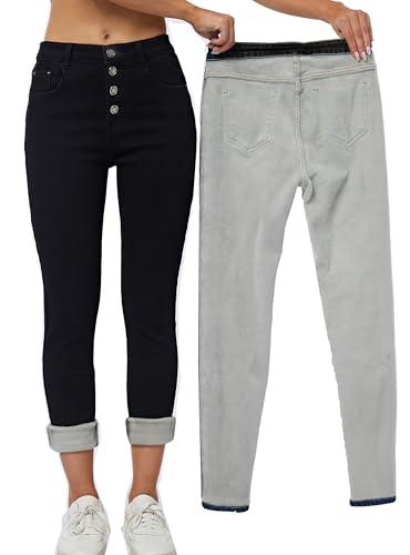 Yehopere Damen Fleece Gefüttert Thermo Winter Jeans Skinny Denim Pants Jeggings Warm Stretch Jeans, Two08 Schwarz, Groß von Yehopere