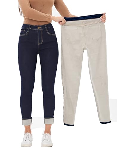 Yehopere Damen Winter Fleece Gefüttert Jeans Slim Fit Warm Skinny High Waist Denim Jeans, Blueformal, M von Yehopere