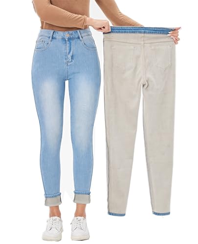 Yehopere Damen Winter Fleece Gefüttert Jeans Slim Fit Warm Skinny High Waist Denim Jeans, Blueql5, X-Groß Yehopere Damen Winter Fleece Gefüttert Jeans Slim Fit Warm Skinny High Waist Denim Jeans, Blueql5, X-Groß von Yehopere