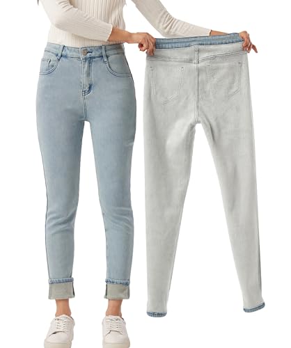 Yehopere Damen Winter Fleece Gef¨¹tterte Jeans Slim Fit Warm Skinny High Waist Denim Jeans, Blaues Licht, solide, Gro? Yehopere Damen Winter Fleece Gef¨¹tterte Jeans Slim Fit Warm Skinny High Waist Denim Jeans, Blaues Licht, solide, Gro? von Yehopere