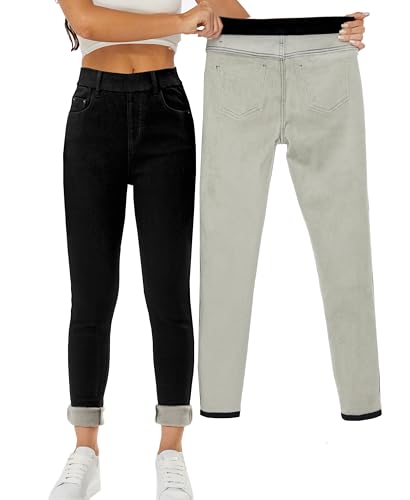 Yehopere Damen-Winter-Jeans, hohe Taille, zum Überziehen, mit Fleece gefüttert, Dicke elastische Taille, Elastischer Bund, Schwarz, formell, X-Klein Yehopere Damen-Winter-Jeans, hohe Taille, zum Überziehen, mit Fleece gefüttert, Dicke elastische Taille, Elastischer Bund, Schwarz, formell, X-Klein von Yehopere