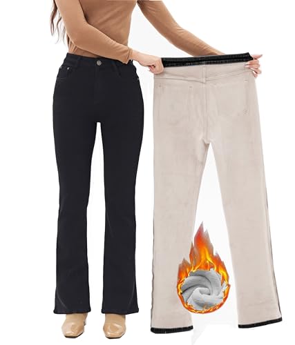 Yehopere Damenhose, Fleecefutter, gerades Bein, Winter, Thermo-Flanell, gefüttert, Denim-Hose, Bootcut 03, Small Kurze Schlauch Yehopere Damenhose, Fleecefutter, gerades Bein, Winter, Thermo-Flanell, gefüttert, Denim-Hose, Bootcut 03, Small Kurze Schlauch von Yehopere