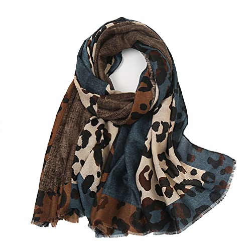 Yeieeo Boho-Schal für Damen, leicht, Blumendruck, Herbst, Winter, modisch, Fransenschal, Leopard 2, Medium von Yeieeo