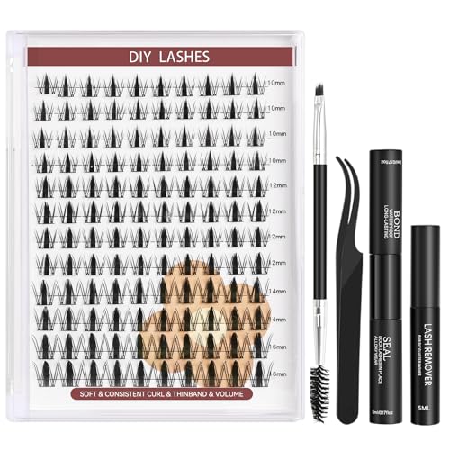 Yekavo Cluster Lashes Kit, Wimpern Einzeln Kit, Wispy and Natural Lash Extension Kit with Bond and Seal & Lash Remover, Lashes Pinzette & Brush (Manga-SH10) von Yekavo