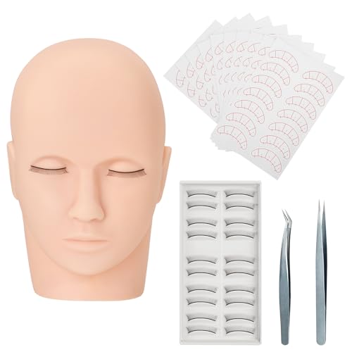 Yekavo Wimpernverlängerung Set, Professionell Wimpern Extensions Set Übungsset mit Mannequin-Kopf, 10 Paar Lashes und Mapping Papier, 2 blauen Pinzetten Schulungsset für Anfänger Trainings von Yekavo