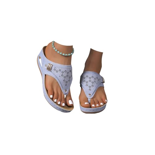 2025 Damen Sommer Offene Orthopädische Bequeme Fußgewölbeunterstützung Elegante Hausschuhe mit Keilabsatz Leder Sandalen Haus Meer Flip Flop rutschfest Slippers Hausschuhe Strand Dusche, A08 Hellblau 2025 Damen Sommer Offene Orthopädische Bequeme Fußgewölbeunterstützung Elegante Hausschuhe mit Keilabsatz Leder Sandalen Haus Meer Flip Flop rutschfest Slippers Hausschuhe Strand Dusche, A08 Hellblau von Yekdmxop