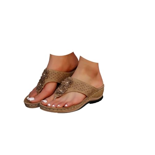 2025 Damen Sommer Offene Orthopädische Hausschuhe Bequem Mit Keilabsatz Leichte Hausschuhe Elegante Unterstützung Bogen Leder Sandalen Haus Meer Flip Flops Rutschfeste Hausschuhe Flip Flop Dusche von Yekdmxop