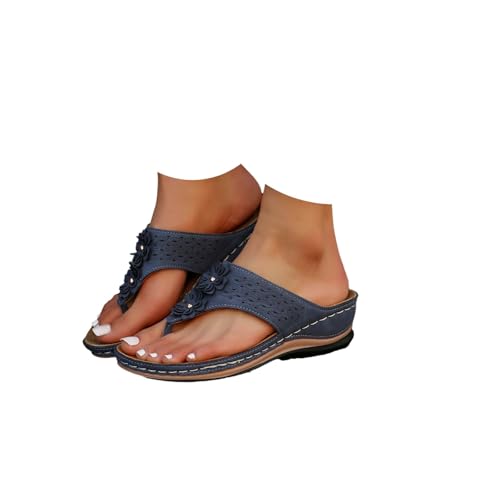 2025 Damen Sommer Offene Orthopädische Hausschuhe Bequem Mit Keilabsatz Leichte Hausschuhe Elegante Unterstützung Bogen Leder Sandalen Haus Meer Flip Flops Rutschfeste Hausschuhe Flip Flop Dusche von Yekdmxop