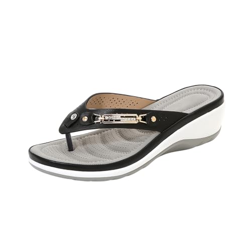 2025 Damen Sommer Offene Orthopädische Hausschuhe Bequem Mit Rutschfestem Keilabsatz Elegante Unterstützung Bogen Leder Sandalen Meer Haus Hausschuhe Leichte Slippers Flip Flop Strand Dusche, Schwarz 2025 Damen Sommer Offene Orthopädische Hausschuhe Bequem Mit Rutschfestem Keilabsatz Elegante Unterstützung Bogen Leder Sandalen Meer Haus Hausschuhe Leichte Slippers Flip Flop Strand Dusche, Schwarz von Yekdmxop