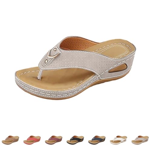 2025 Orthopädische Hausschuhe Damen Sommer Open Bequeme Bogenstütze Leichte Elegante Hausschuhe Mit Keilabsatz Rutschfeste Flip Flops Meer Haus Sandalen Slippers Leder Flip Flop Strand Dusche, grau 2025 Orthopädische Hausschuhe Damen Sommer Open Bequeme Bogenstütze Leichte Elegante Hausschuhe Mit Keilabsatz Rutschfeste Flip Flops Meer Haus Sandalen Slippers Leder Flip Flop Strand Dusche, grau von Yekdmxop