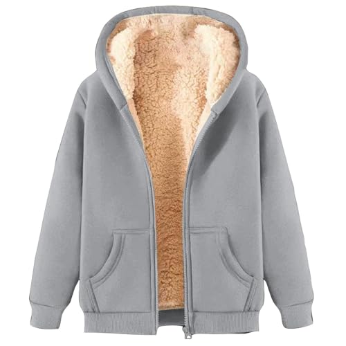 Damenjacke Wintermäntel Damen Winter Curvy Jacke Elegante Damen Fleece Jacke Damen Signatur Comfort 2025 Jacke Damen Kurz Jacke Sherpa Thermokleidung Damen Angebot, grau, M von Yekdmxop