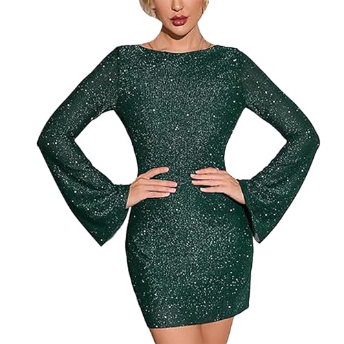 Kleid für Damen, elegant, Zeremonie, einfarbig, glänzend, Neujahr, elegante Abendkleider, Glitzer, kurzes Kleid, Zeremonie, Bankett, Karneval, Sommer, Frühling, grün, XL Kleid für Damen, elegant, Zeremonie, einfarbig, glänzend, Neujahr, elegante Abendkleider, Glitzer, kurzes Kleid, Zeremonie, Bankett, Karneval, Sommer, Frühling, grün, XL von Yekdmxop