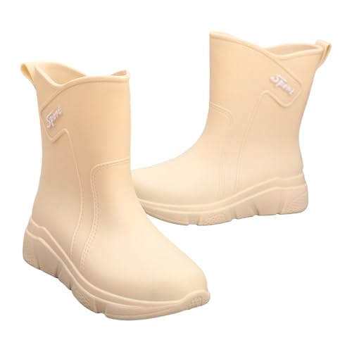 Regenstiefel Damen Gummi Bunte Hohe Stiefel Wasserdicht Rutschfest Stiefeletten Garten PVC Regenschuhe Elegant Rain Boots Bequeme Angeln Wasserschuhe Mode Gartenarbeit Schnee Outdoor, Weiß, 39 EU von Yekdmxop