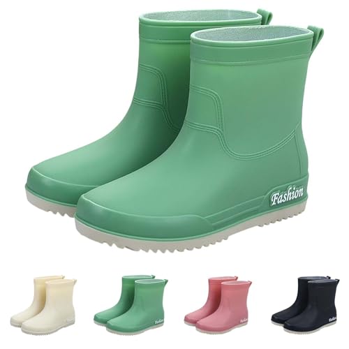 Regenstiefel Damen Gummi Bunte Niedrige Stiefel Rutschfest Wasserdicht Kurze Stiefeletten PVC Regenschuhe Mode Rain Boots Bequeme Angeln Wasserschuhe Elegante Outdoor Gartenarbeit Schnee, grün, 37 EU von Yekdmxop