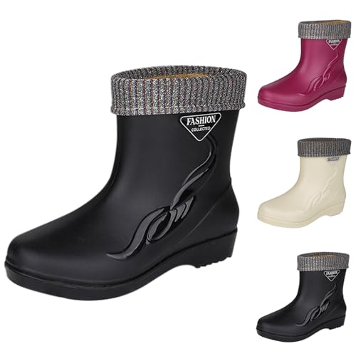 Regenstiefel Damen Gummi Bunte Niedrige Stiefel Wasserdicht Rutschfest Kurze Stiefeletten PVC Rain Boots Elegante Wasserschuhe Mode Schnee Regenschuhe Bequeme Angeln Garten Outdoor, Schwarz , 39 EU von Yekdmxop