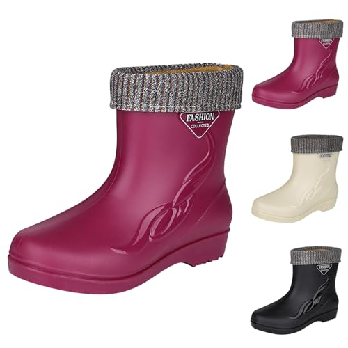 Regenstiefel Damen Gummi Bunte Niedrige Stiefel Wasserdicht Rutschfest Kurze Stiefeletten PVC Rain Boots Elegante Wasserschuhe Mode Schnee Regenschuhe Bequeme Angeln Garten Outdoor, Violetta, 37 EU von Yekdmxop