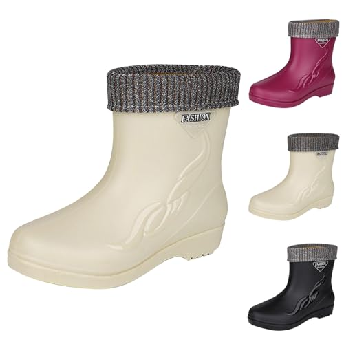 Regenstiefel Damen Gummi Bunte Niedrige Stiefel Wasserdicht Rutschfest Kurze Stiefeletten PVC Rain Boots Elegante Wasserschuhe Mode Schnee Regenschuhe Bequeme Angeln Garten Outdoor, Weiß, 40 EU von Yekdmxop