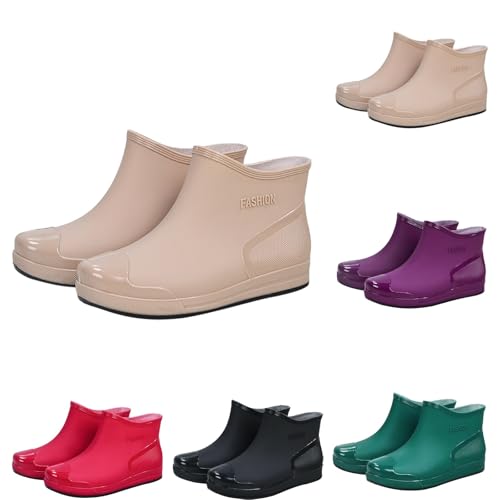 Regenstiefel Damen Gummi Bunte Niedrige Stiefel Wasserdicht Rutschfest Kurze Stiefeletten PVC Wasserschuhe Mode Regenschuhe Elegante Gartenarbeit Rain Boots Bequeme Outdoor Schnee Angeln, Khaki, 38 EU von Yekdmxop