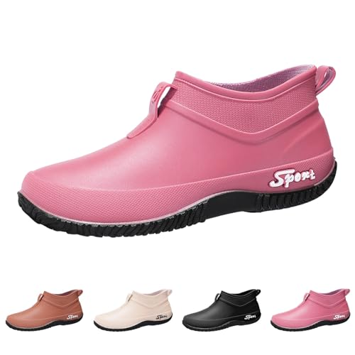Regenstiefel Damen Gummi Bunte Stiefeletten Niedrige Stiefel Rutschfest Wasserdicht Kurze Stiefel PVC Rain Boots Elegante Regenschuhe Mode Gartenarbeit Wasserschuhe Bequeme Outdoor Schnee Angeln, Rosa von Yekdmxop
