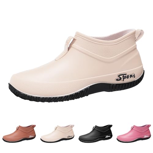 Regenstiefel Damen Gummi Bunte Stiefeletten Niedrige Stiefel Rutschfest Wasserdicht Kurze Stiefel PVC Rain Boots Elegante Regenschuhe Mode Gartenarbeit Wasserschuhe Bequeme Outdoor Schnee Angeln von Yekdmxop