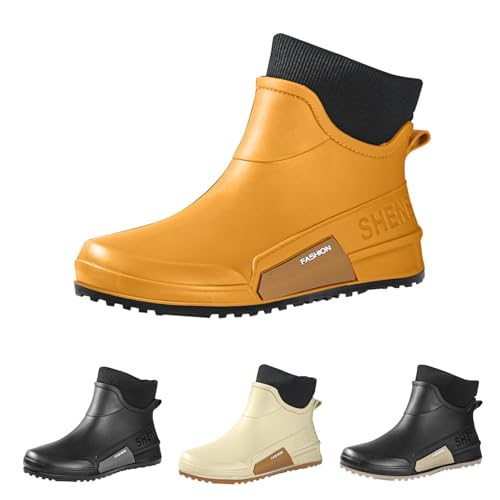 Regenstiefel Damen Gummi Bunte Stiefeletten Niedrige Stiefel Rutschfest Wasserdicht Kurze Stiefel PVC Wasserschuhe Mode Rain Boots Bequeme Outdoor Regenschuhe Elegante Schnee Angeln Garten, braun, 43 von Yekdmxop