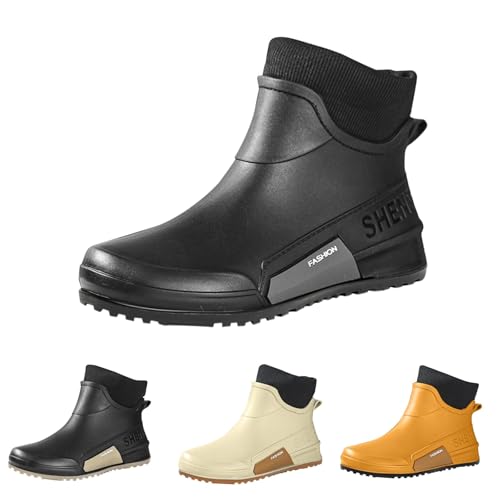 Regenstiefel Damen Gummi Bunte Stiefeletten Niedrige Stiefel Rutschfest Wasserdicht Kurze Stiefel PVC Wasserschuhe Mode Rain Boots Bequeme Outdoor Regenschuhe Elegante Schnee Angeln Garten, grau, 39 von Yekdmxop
