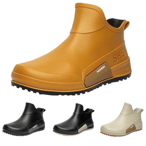 Regenstiefel Damen Gummi Bunte Stiefeletten Niedrige Stiefel Wasserdicht Rutschfest Kurze Stiefel PVC Rain Boots Elegante Wasserschuhe Bequeme Schnee Regenschuhe Mode Angeln Garten Outdoor, braun, 43 von Yekdmxop