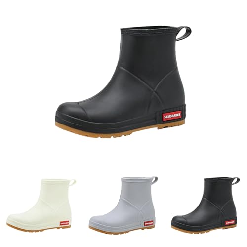 Regenstiefel Damen Gummi Bunte Stiefeletten Niedrige Stiefel Wasserdicht Rutschfest Kurze Stiefel PVC Regenschuhe Mode Rain Boots Bequeme Schnee Wasserschuhe Elegante Garten Outdoor Angeln, Schwarz von Yekdmxop